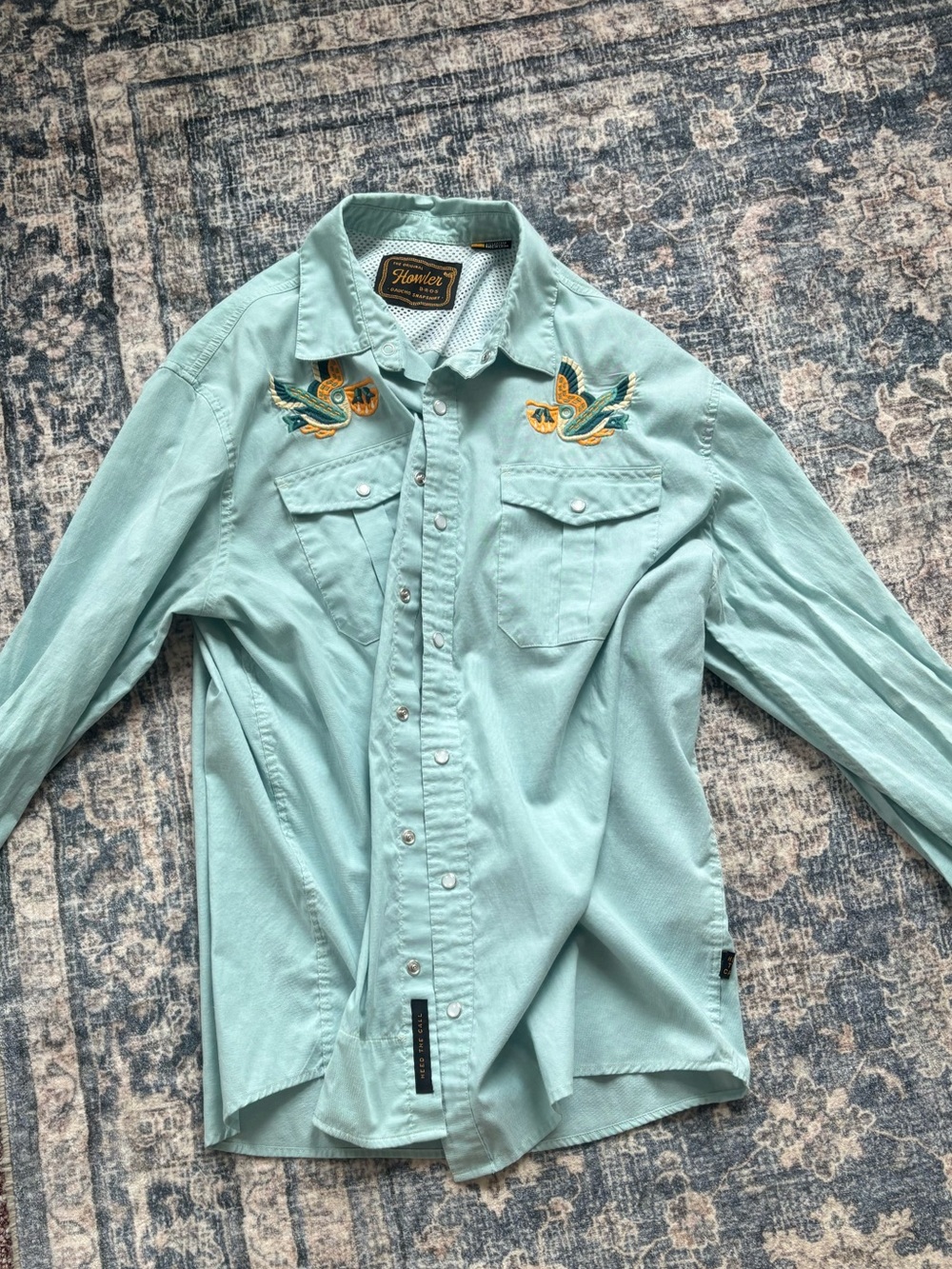 Howler Brothers Light Aqua Embroidered Western Shirt